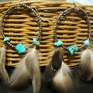 Turquoise silver hoops